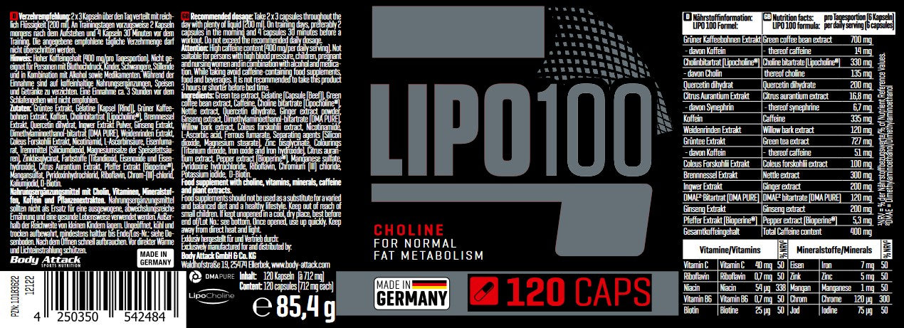 Body Attack Lipo 100 (120 Kapsel)